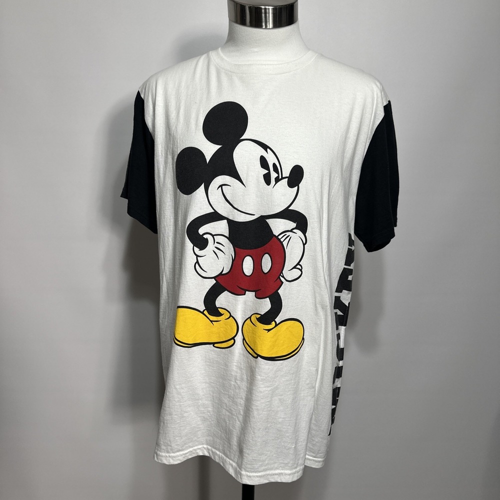 Disney Store Mickey Mouse T Shirt White Black Sleeves XL VINTAGE